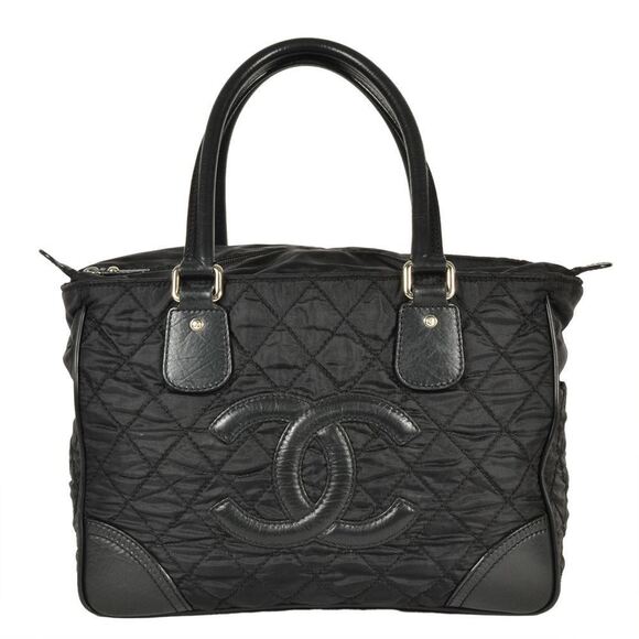 CHANEL Black Leather Logo Tote Bag - Picture 1 of 9